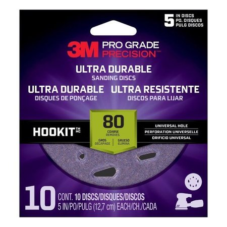 SCOTCH 3M Pro Grade Precision 5 in. Aluminum Oxide Hook and Loop Sanding Disc 80 Grit Coarse 10 pk DUH580TRI-10I